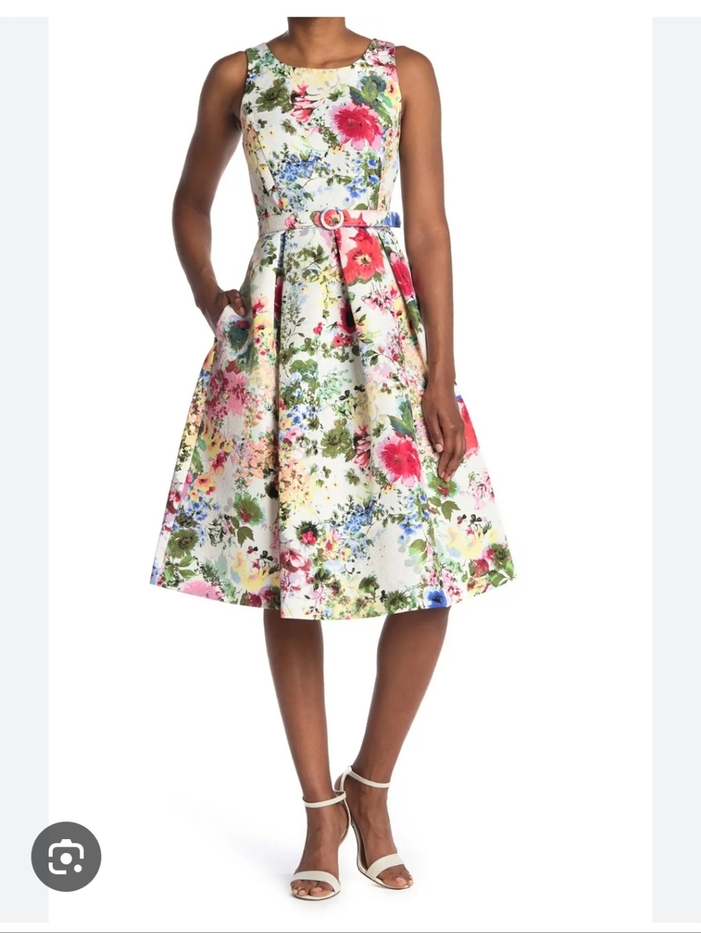 Danny & Nicole White Floral  Jacquard Midi Skirt Dress Size 8